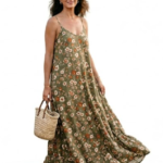 Olive Floral Spaghetti Dress