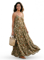 Olive Floral Spaghetti Dress